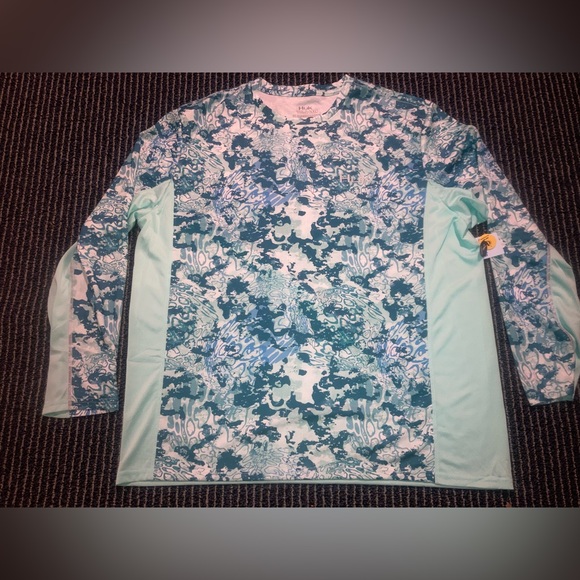 Huk Shirts Nwt Xxl Huk Fishing Shirt Mens Floral Camo Green Seafoam